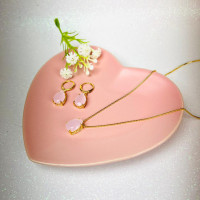 Conjunto Gota de Vidro Rosa - Semijoia Conjunto Gota de Vidro Rosa - Semijoia